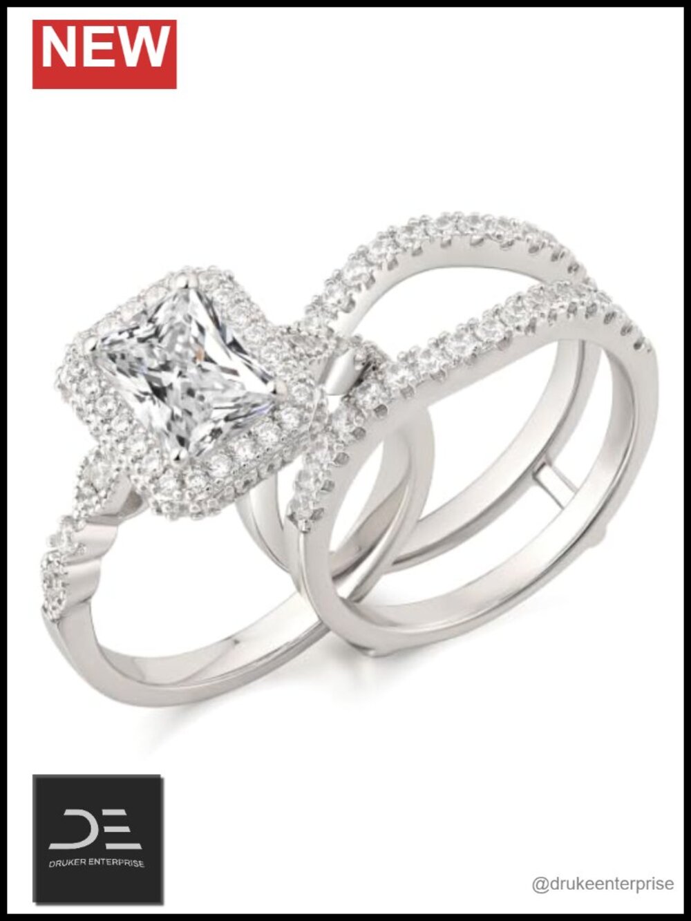 Radiant Cut Cubic Zirconia Bridal Set Rings for Women Gift
